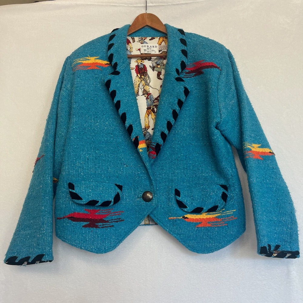 VTG Gerard by Pege Naturally Texas Southwest Aztec Western Blazer Jacket Wool M